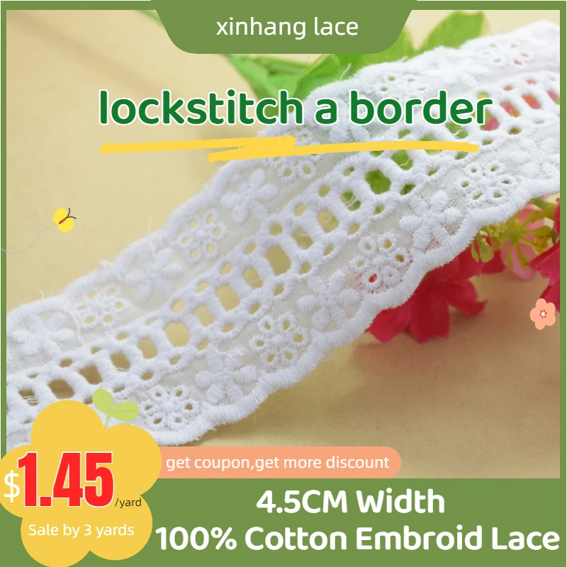 

3yards 4.5cm Cotton Embroid Lace Sewing Ribbon Guipure African Lace Fabric Trim Warp Knitting DIY Garment Accessories#2669