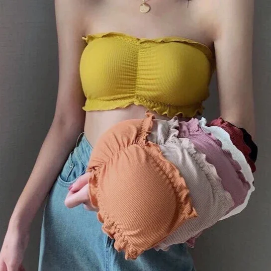 บราไร้สายแบบลูกไม้สำหรับผู้หญิง เซ็กซี่ ทูปท็อป บราเล็ตแบบดันทรง มองไม่เห็น ไร้รอยต่อ ชุดชั้นใน ชุดนอนฤดูร้อน ผ้าพันหน้าอก ครอปท็อป