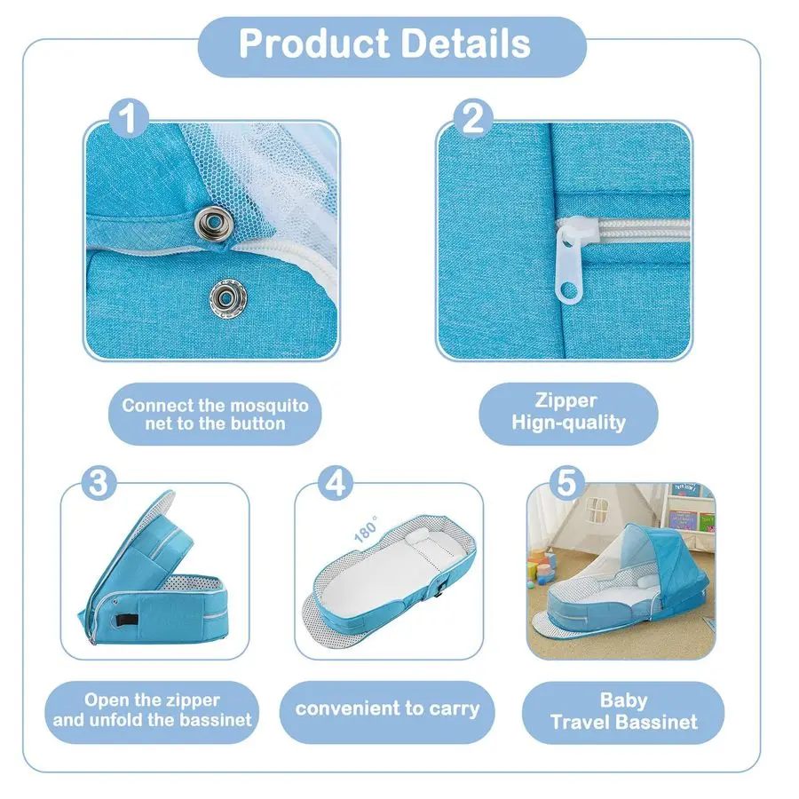 سرير سفر محمول، حقيبة حمل قابلة للطي، سرير سفر خفيف الوزن للأطفال مع 21 Mos #6