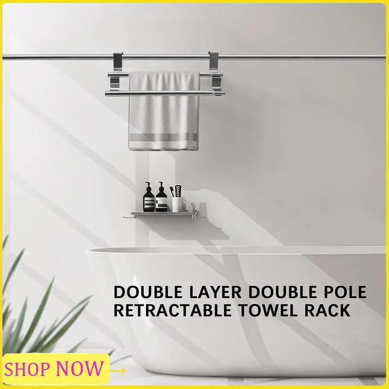 

Especial Kitchen Over Cabinet Double Towel Bar Rack, Expandable Hand Towel Holder For Universal Fit On Inside Or Outside
