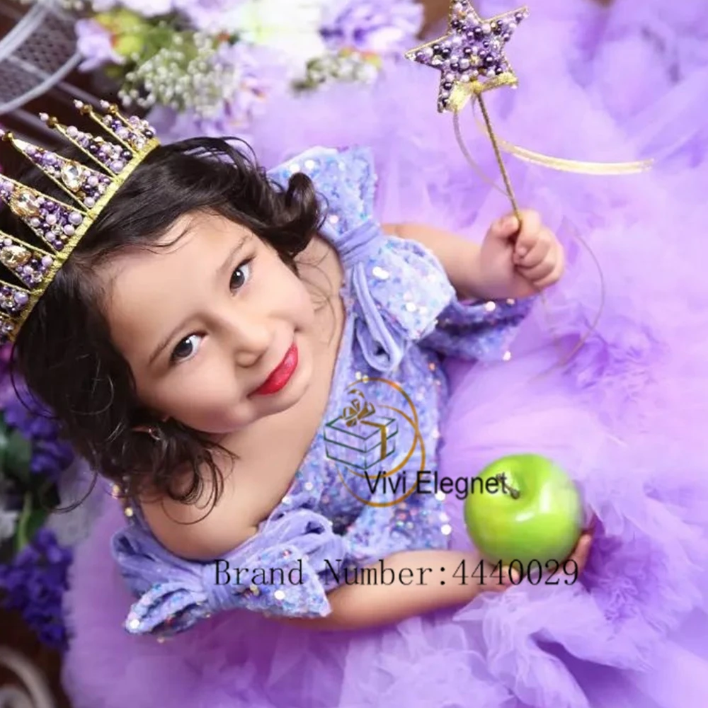 Purple Flower Girl Dresses with Velour Sequned for Baby Bitthday Off Shoulder Tiered 2023 New Summer Tiered Cute فساتين اطفال لل