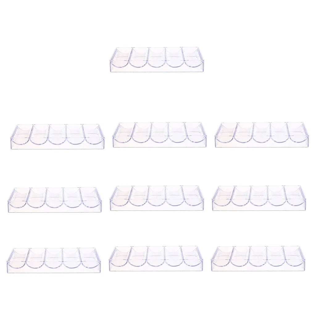 10 Pcs  Acrylic Poker Chips Tray Storage Case With Five Rows 100 Chips Coin Collection Holder Boxes for Party Home Casino Game