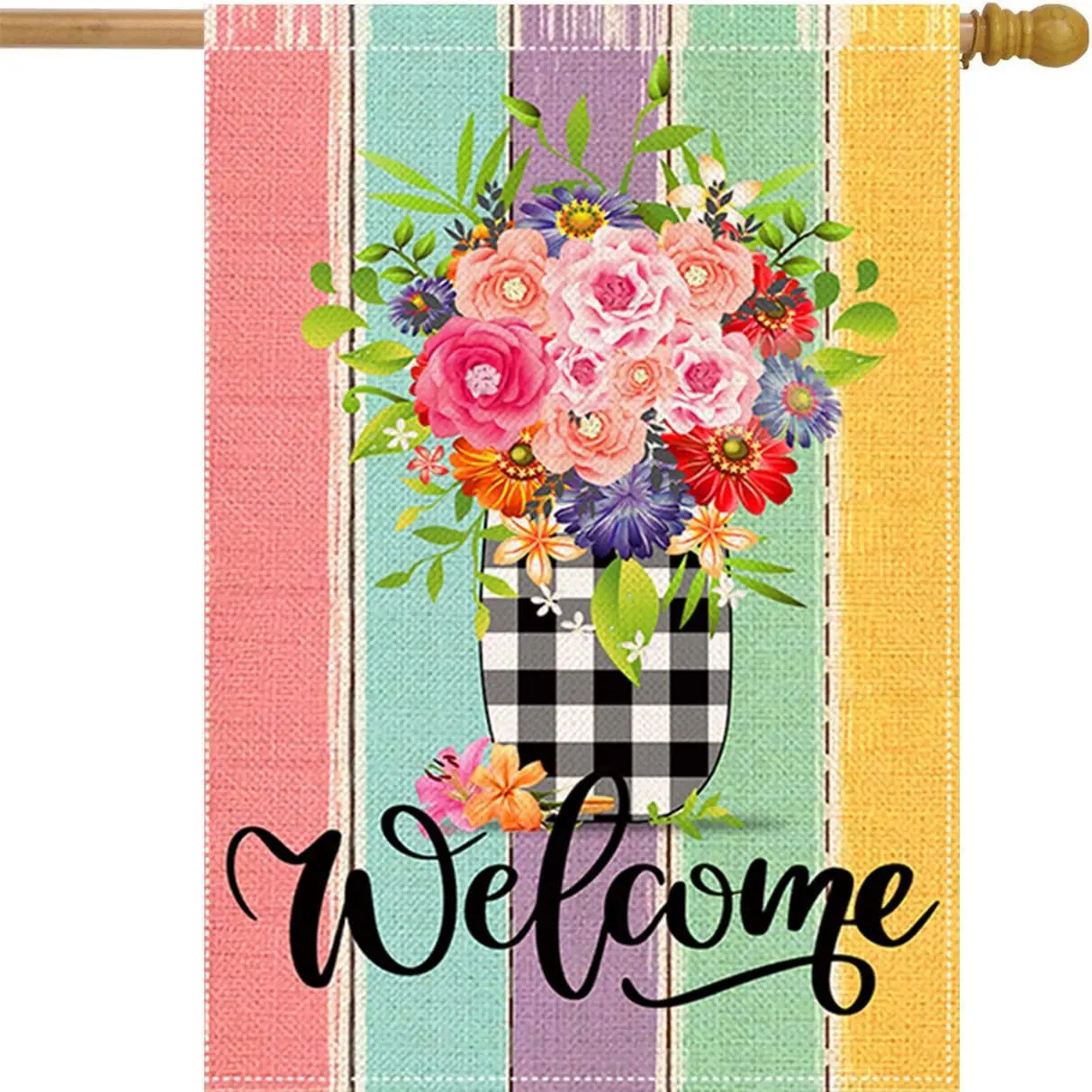 Spring Welcome House Flag 28 x 40 Inch Colorful Floral Decorative Double Sided Burlap Flag For Spring Summer Farmhouse Yard jjp