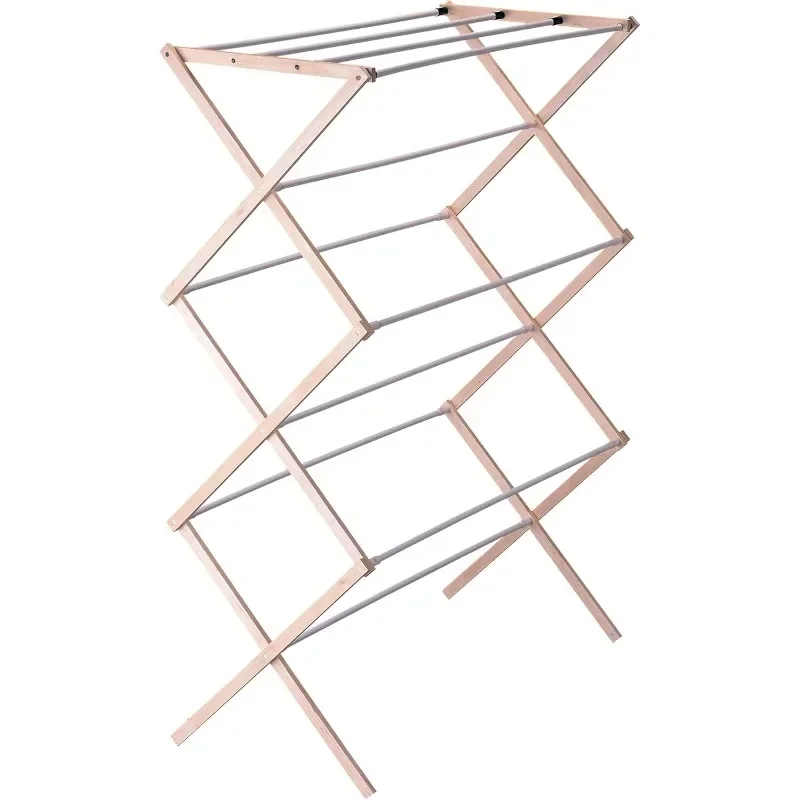 Bamboo Folding Clothes Drying Rack, Upscale Laundry Rack with 11 Dowels