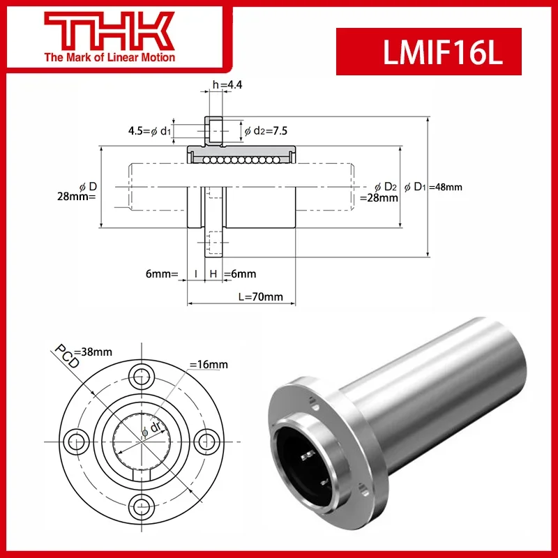 Original New THK linear bushing with Circular Flange LMIF LMIF16L LMIF16LUU linear bearing