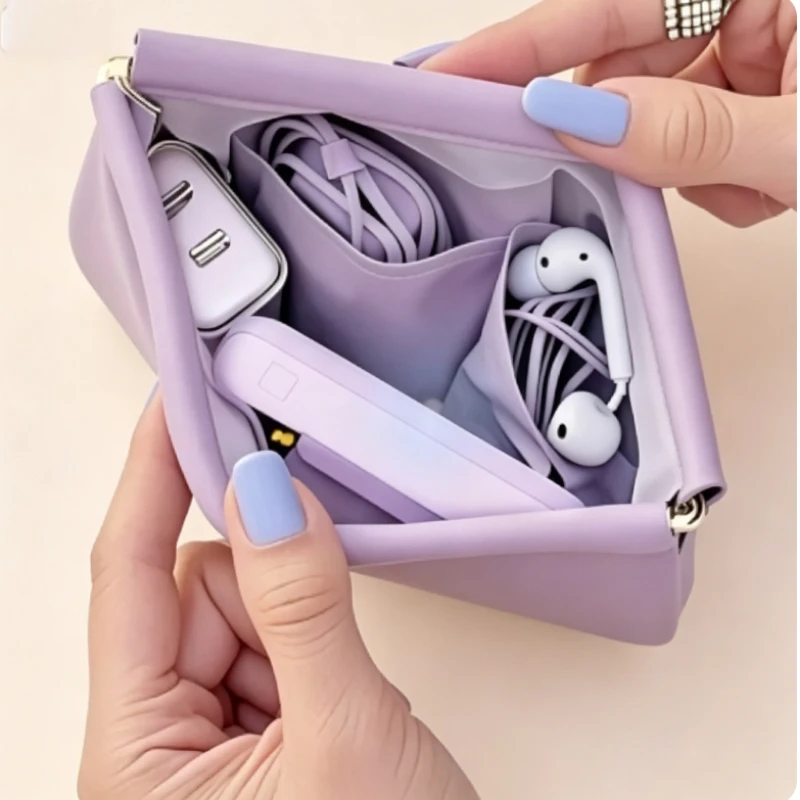Bullet Storage Bag with Automatic Closure, Wired Headphone Storage Bag, PU Coin Purse, Mini Portable Lipstick and Makeup Bag