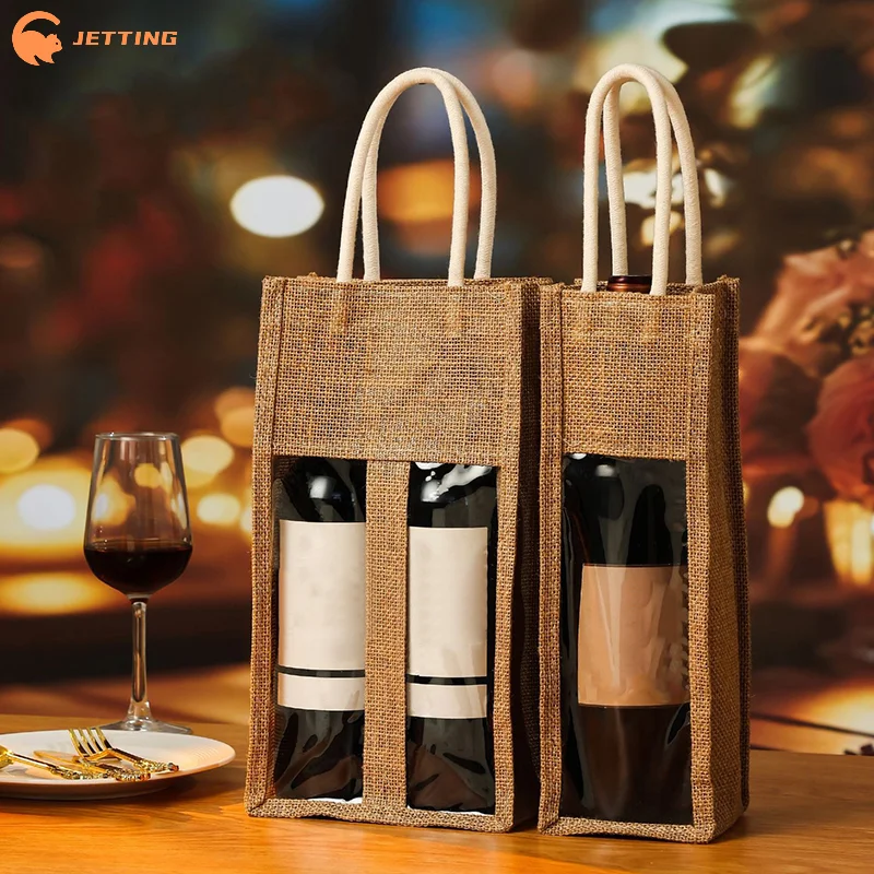 1PCS Red Wine Handbag Wine Gift Box With Window And Handle Single/ Double Bottle Champagne Package Bag Wedding Favors For Guests