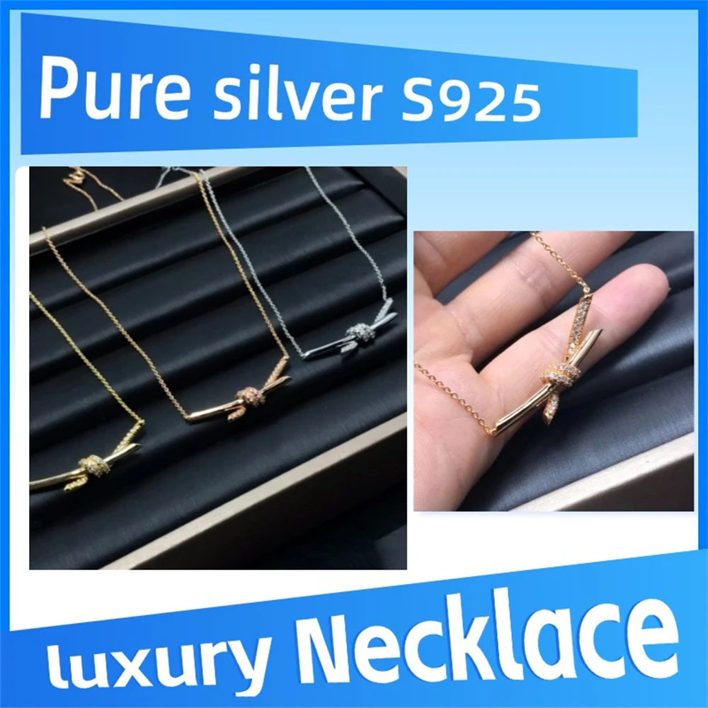 

Pure 925 Sterling Silver Knot Pendant in Gold with Diamonds Brilliant and versatile personalized luxury fashion jewelry gifts