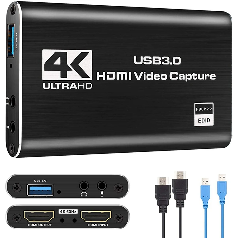 2X Audio Video Capture Card, 4K USB 3.0 Capture Adapter Video Converter For Gaming Streaming Live Broadcast Video