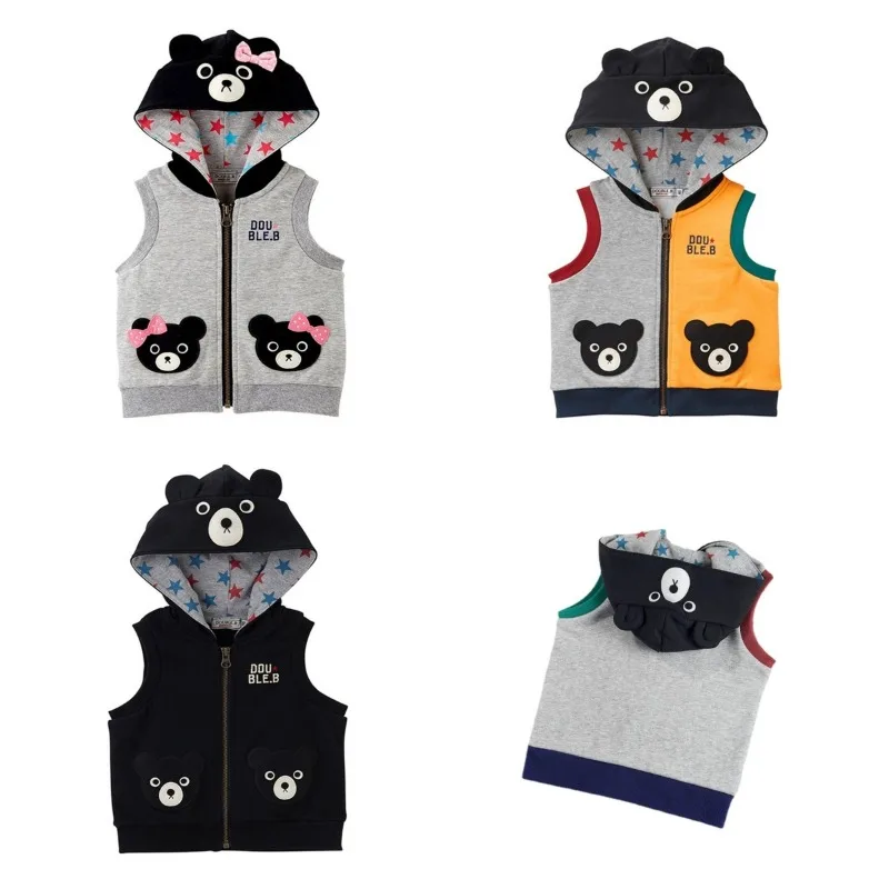 

Boys and Girls Vests Cartoon Bear Hooded Vest Jackets Cardigan Outerwear Baby Girl Clothes Camisole Gilet Toddler Waistcoats