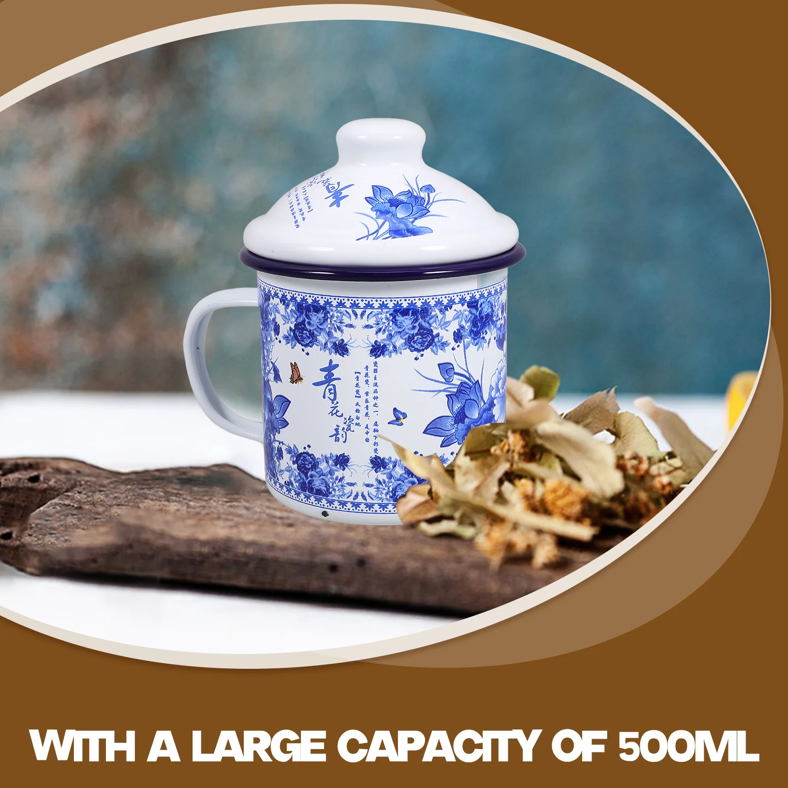 

Water Cup with Lid Enamel Camping Mug Coffee Wooden Drinking Cups Lids Tea Mother