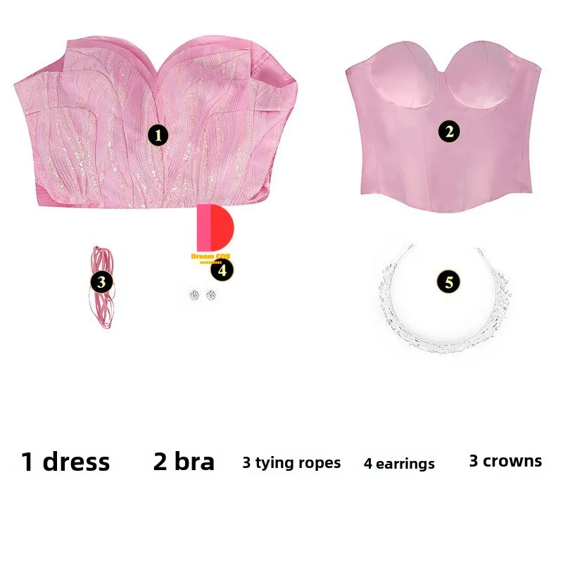 Glinda Wicked Hot Sale Cosplay Costume Disguise Pink Movie Same Sheath Dress Elegant Fantasy Outfit Halloween Carnival Uniform