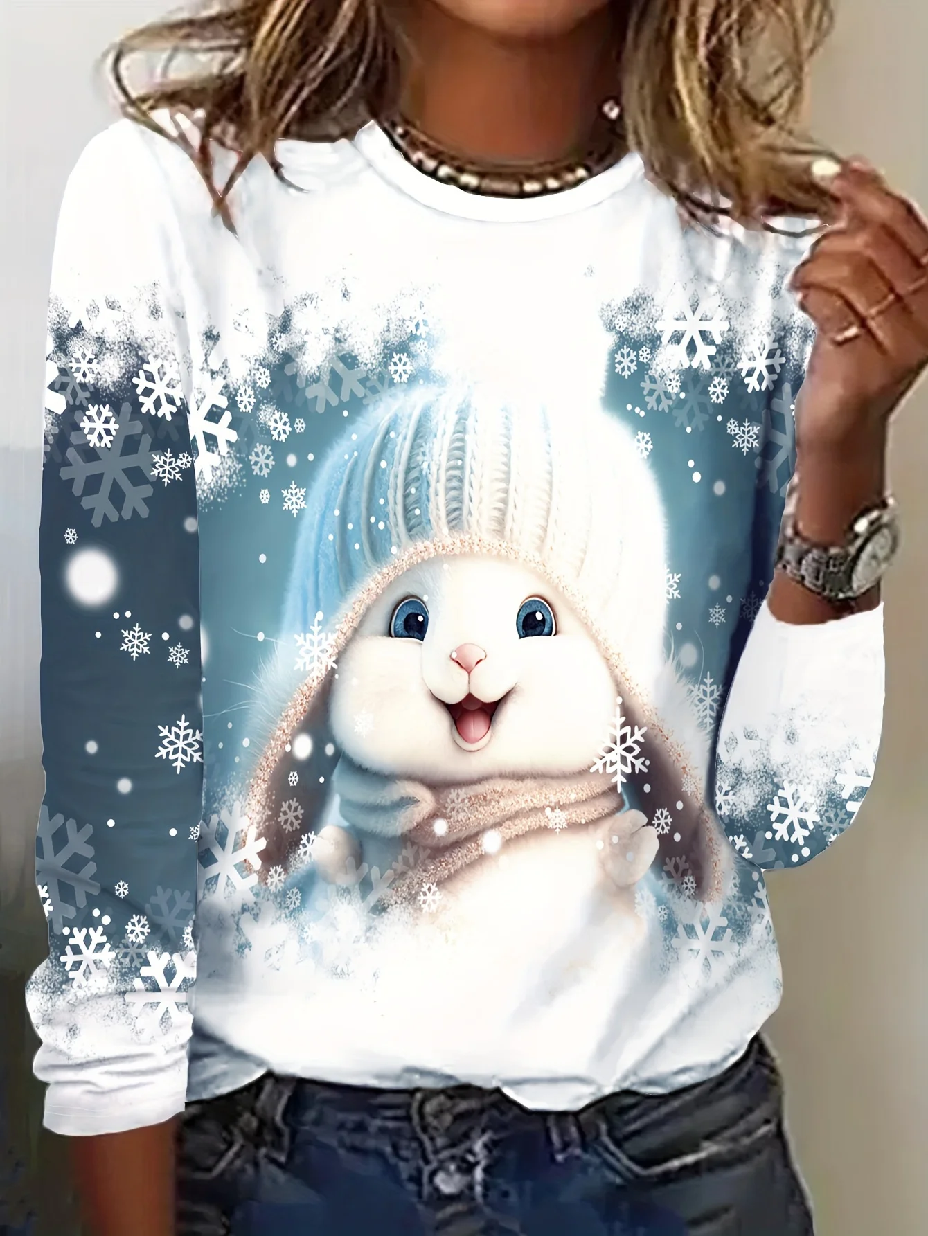 Fashion 3D Print Snowman Christmas Theme O-Neck Long Sleeve T-Shirts Womens Clothing Casual Y2K Clothes Harajuku Female Clothing