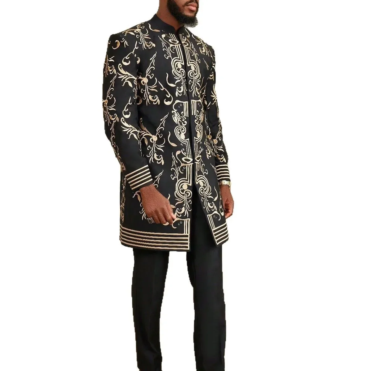 World Apparel African Garment Set Men Clothing Print Jackets Straight Pants Traditional Africa Clothing Spliced Jacket Pockets