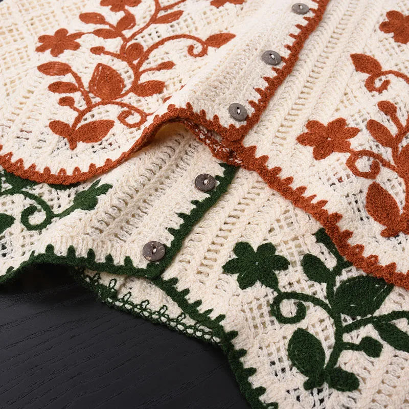 صدرية كروشيه مطرزة بالزهور بدون أكمام وأزرار أمامية سترة نسائية للربيع والصيف عتيقة من Fairycore Cottagecore #5