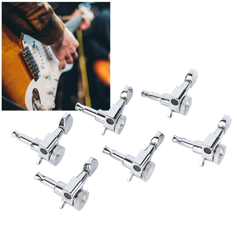 Metal Electric Guitar Tuning Pegs 6R Configuration Silver Guitar Locking Tuners Guitar Tuning Key Set Electric Guitar
