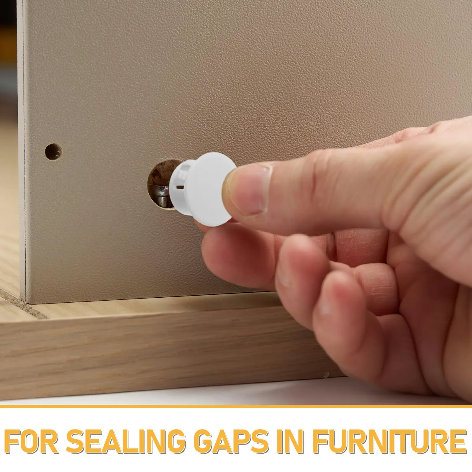 100Pcs Decorative Hole Covers Plastic Round Flush Type Snap-in Screw Caps for Furniture Cabinet Panel Hole Plugs White Plastic view 2