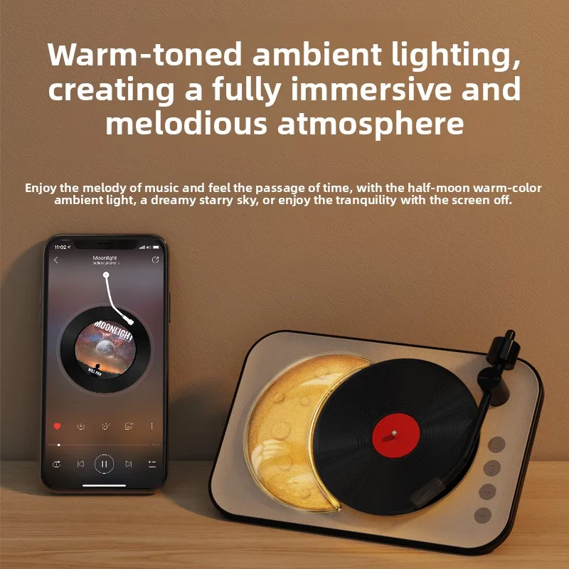 Vintage Crescent Moon Wireless Bluetooth Speaker Aroma Diffuser Mini Vinyl Record Style Portable Audio For Home Outdoor Travel