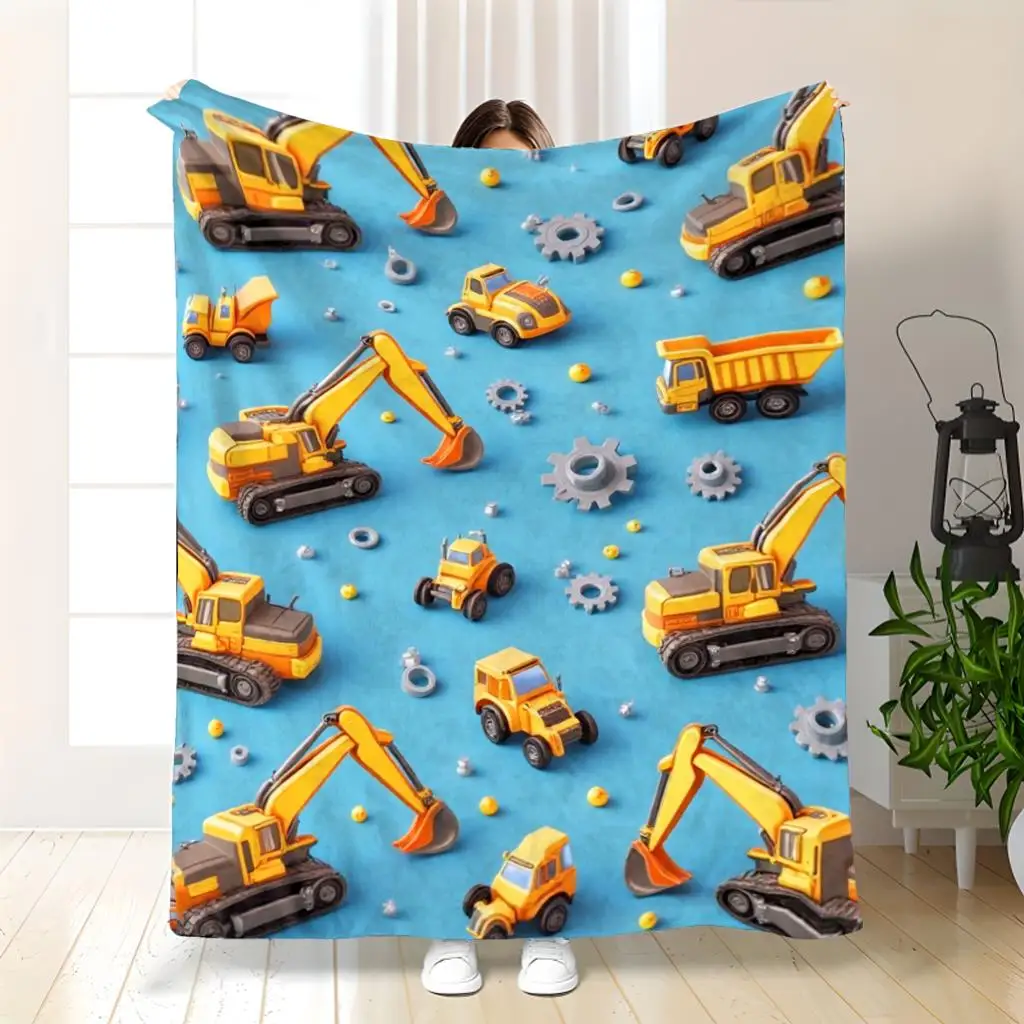 Cute Construction Truck Excavator Vehicle Blanket Throw for Boys Room Decor Baby Nursery Cozy Fleece Play Mat Gift