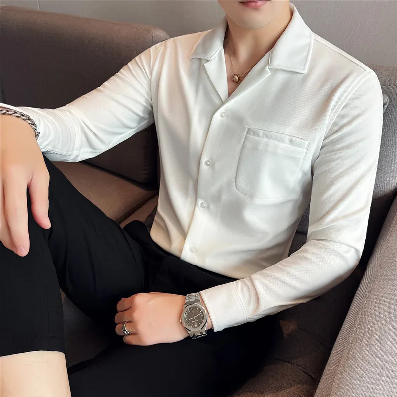 Men Spring High Quality V-Neck Stylish Long-Sleeved Shirts/Male Slim Fit Business And Casual Office Dress Shirts Tops 4XL