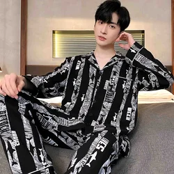 Autumn Winter Men Pajama Sets Cotton Pijama Turn-down Collar Sleepwear Long Sleeve Spring Nightwear Male 2 Pieces Sets Homewear