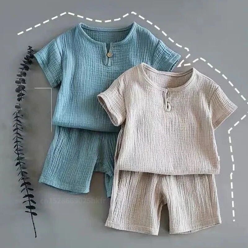 Cotton Linen Kids Clothes Sets Outfits 2Pcs Infant Baby Boys Girls Clothing Newborn Top T-Shirt+Shorts 0-6Years Children Suit