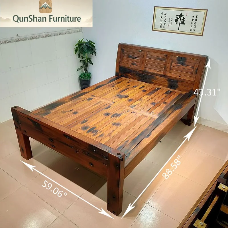 #Double Bed Solid Wood Chinese Style Customizable Storage Space Made Model