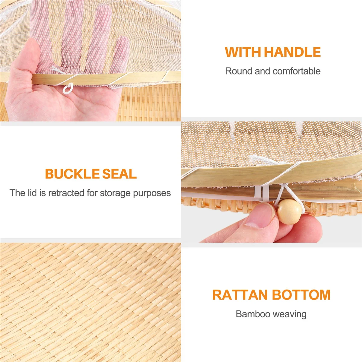 

AAAF Hand-Woven Food Tent Basket Tray Fruit Vegetable Bread Storage Basket Simple Atmosphere Outdoor Picnic Mesh Net Cover