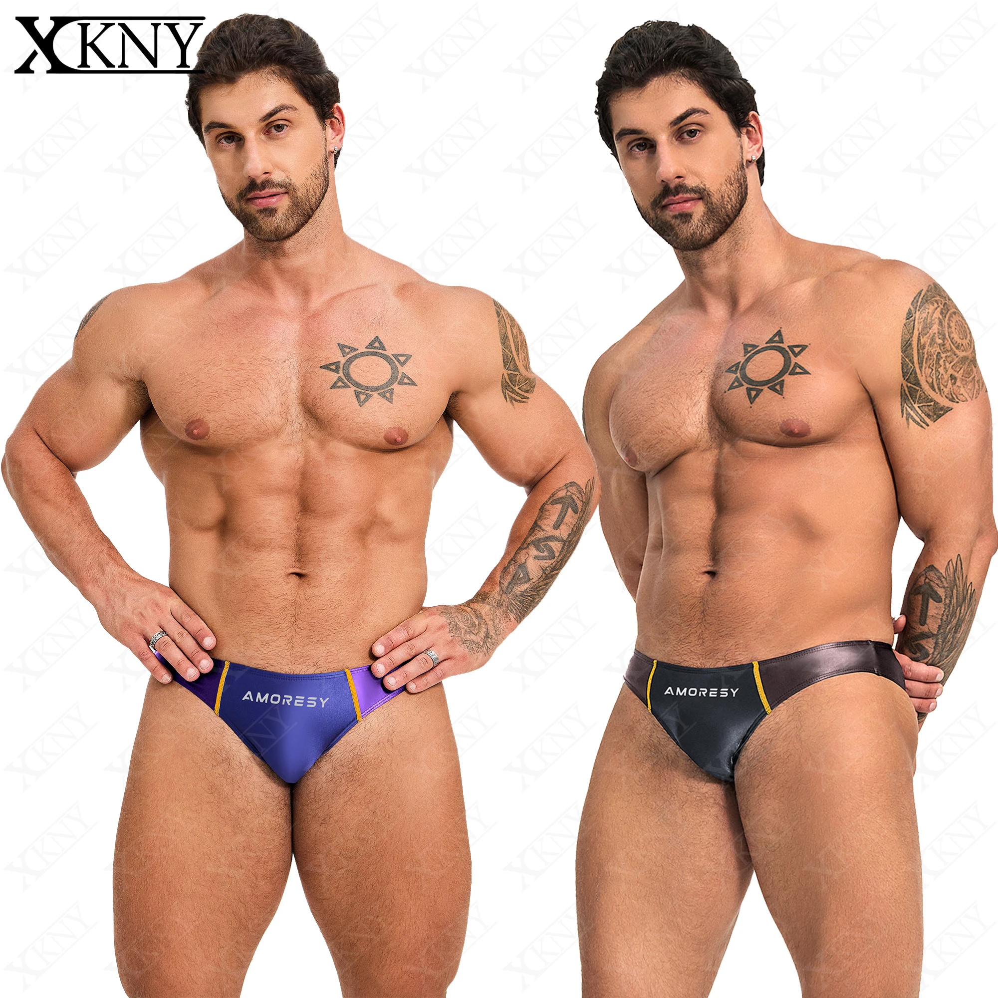 

XCKNY satin glossy men underpants oily shiny solid color shiny breathable sports briefs multicolor Silk High elasticity briefs