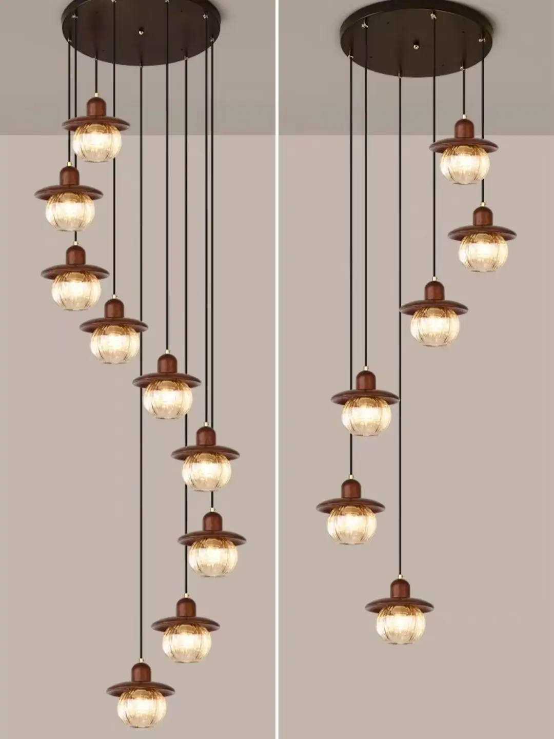 Medieval style staircase chandelier, American style living room lamp, Wabi Sabi style loft villa open air dining room lamp