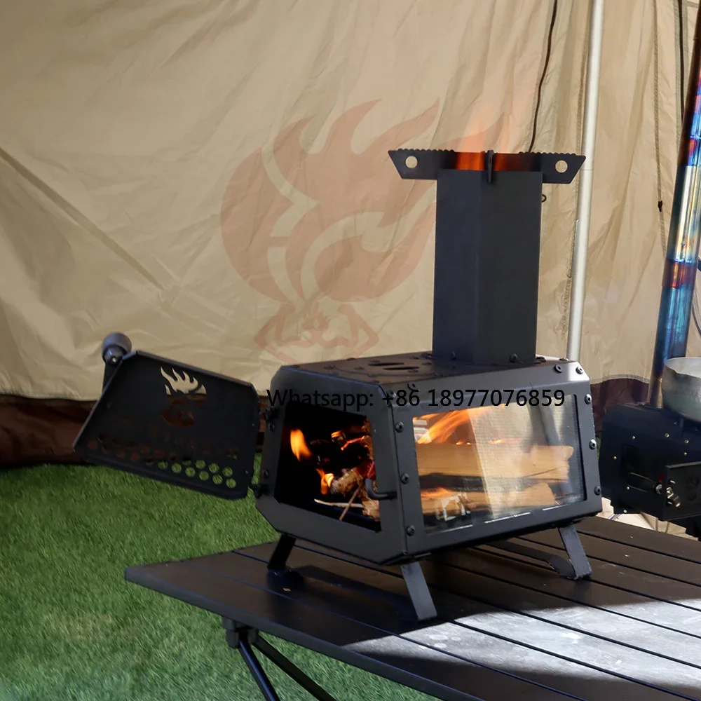 BiggerFire Outdoor Carbon Steel Kitchen Stove For Campers Multi-Fuel Wood Burning Rocket Stove With Viewing Glass Camping G