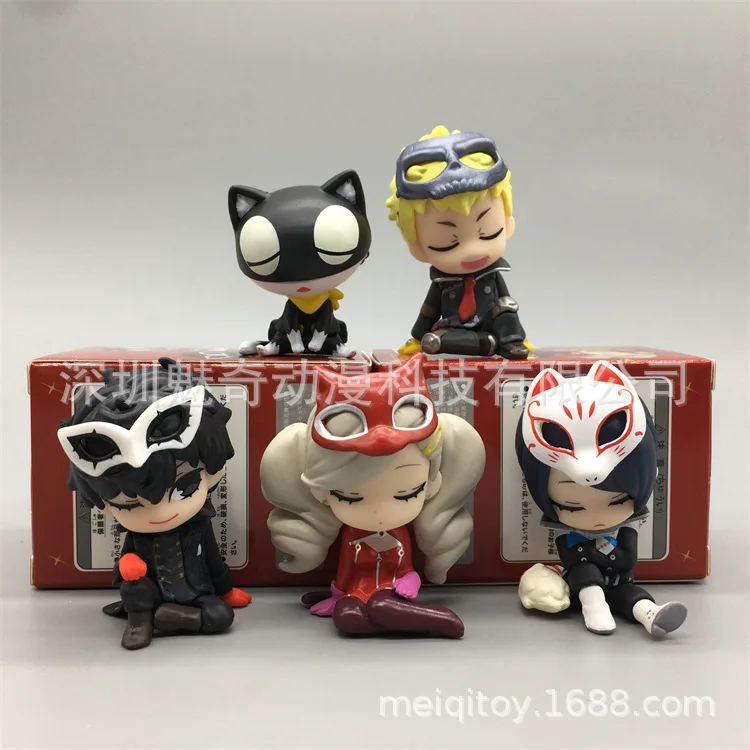 5pcs Set Game P5 Joker Persona Amamiya Ren Mona Skull Panther Figures Trendy Toy Collectible Desktop Ornament Regular Version