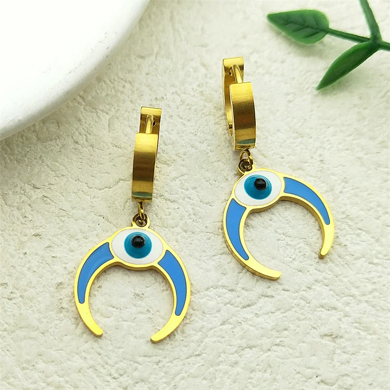 

Crescent Moon Evil Eye Drop Earring For Women Men Stainless Steel Gold Color New Fashion Female Earring Jewelry Gifts