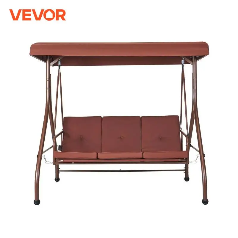 VEVOR 3-Seat Patio Swing Chair Converting Canopy Swing Outdoor Patio Porch with Adjustable Canopy Removable Thick Cushion