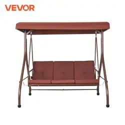 VEVOR 3-Seat Patio Swing Chair Converting Canopy Swing Outdoor Patio Porch with Adjustable Canopy Removable Thick Cushion