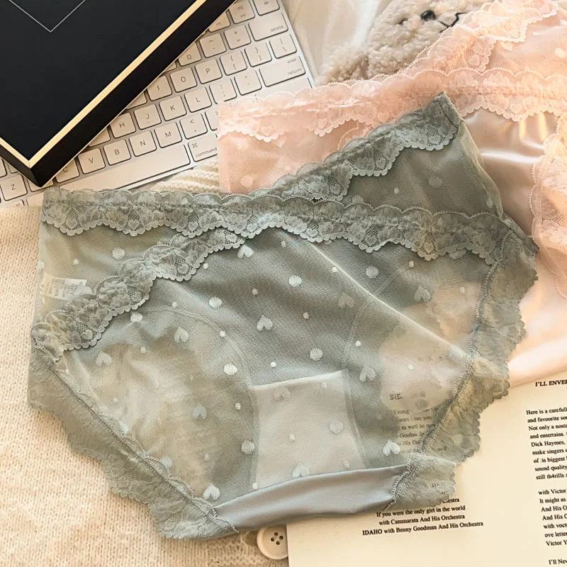 Women's Lace Pure Cotton Triangle Panties Comfortable Sweet French Style Romantic Underwear Sexy Pure Desire Design