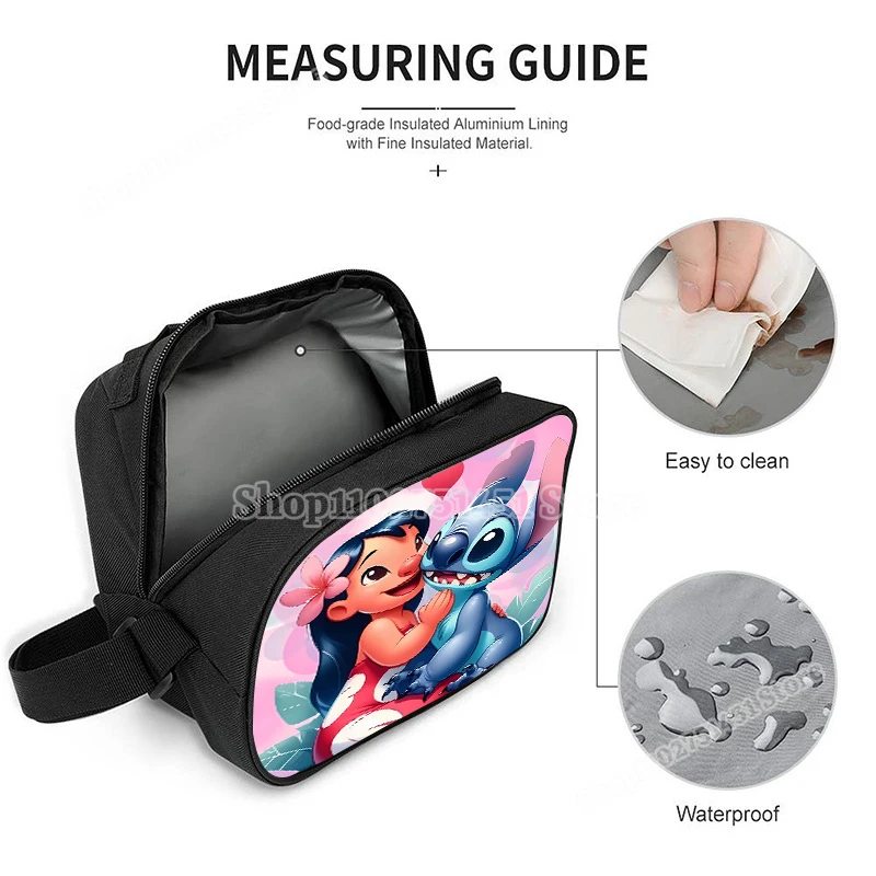 Lilo & Stitch Shoulder Lunch Bag Leakproof Cooler Tote Handbag Portable Thermal Food Bento Picnic Box Adjustable Shoulder Strap