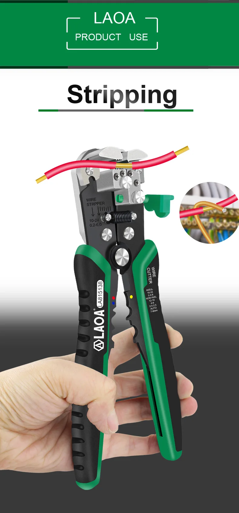 LAOA Automatische Abisolierzange, Cutter, Kabel, Terminal, Crimpen, Elektriker-Werkzeuge – Detail 11