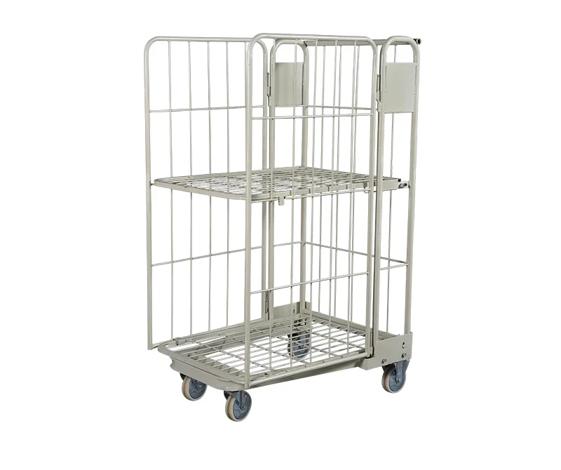 3 sided nestable foldable Heavy duty logistics wire mesh roll container roll cage container trolley