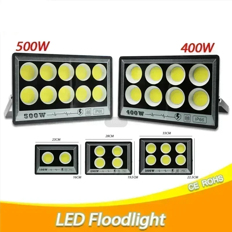 AC175-265V LED FloodLights Waterproof High Bright Outdoor Garden Projector Lighting 50/100/200/300/500W Spotlights White Light