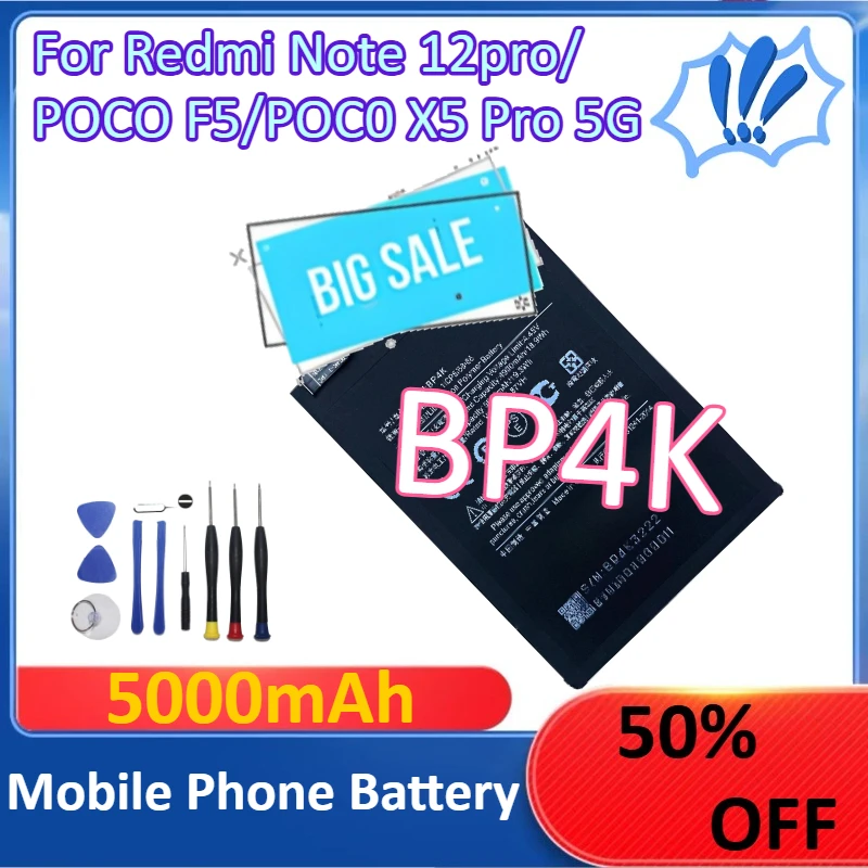 

BP4K 5000mAh For Redmi Note 12pro/POCO F5/POC0 X5 Pro 5G Mobile Phone Battery +Tools