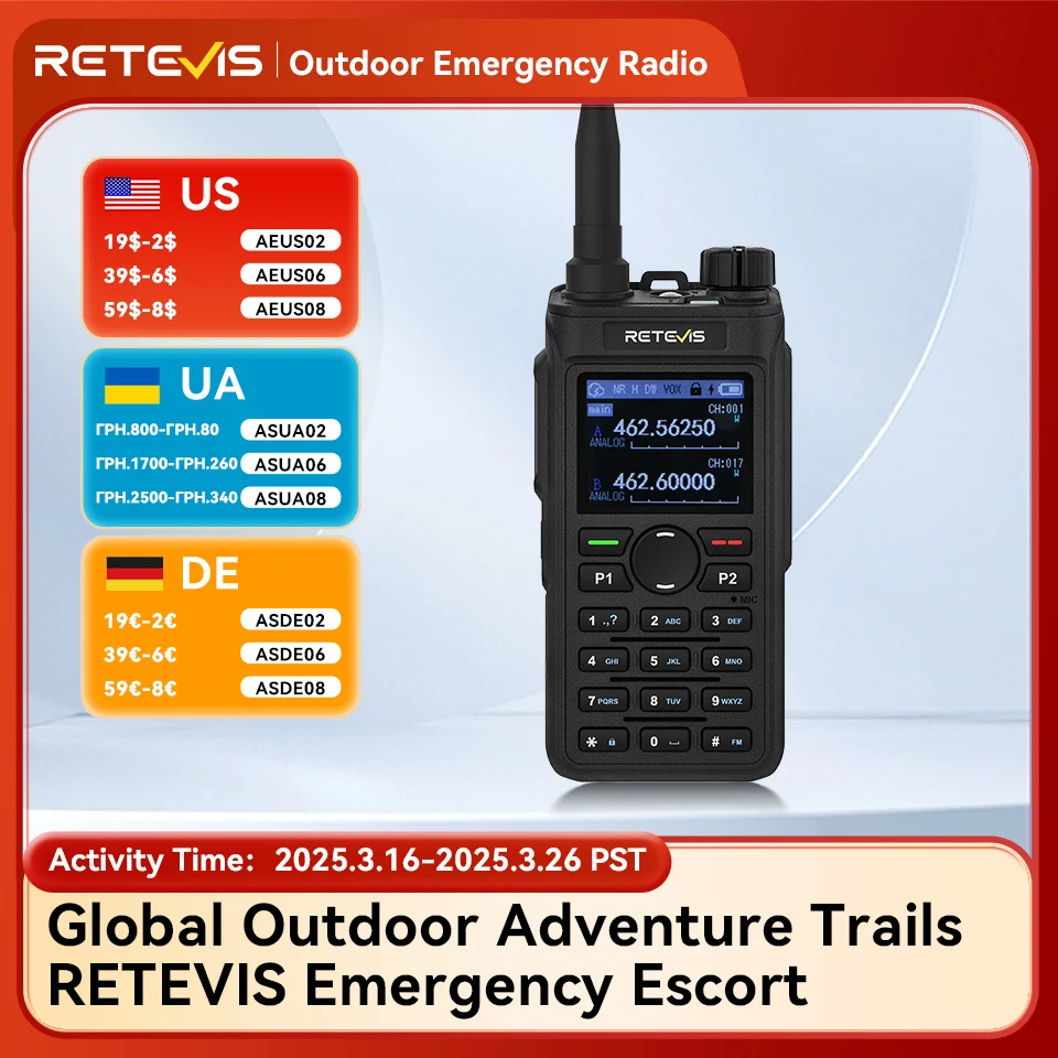 Retevis C62 Walkie Talkie Long Range Communication Radio VHF UHF Ham Radio Station Noise Reduction Group Call Camping Emergency