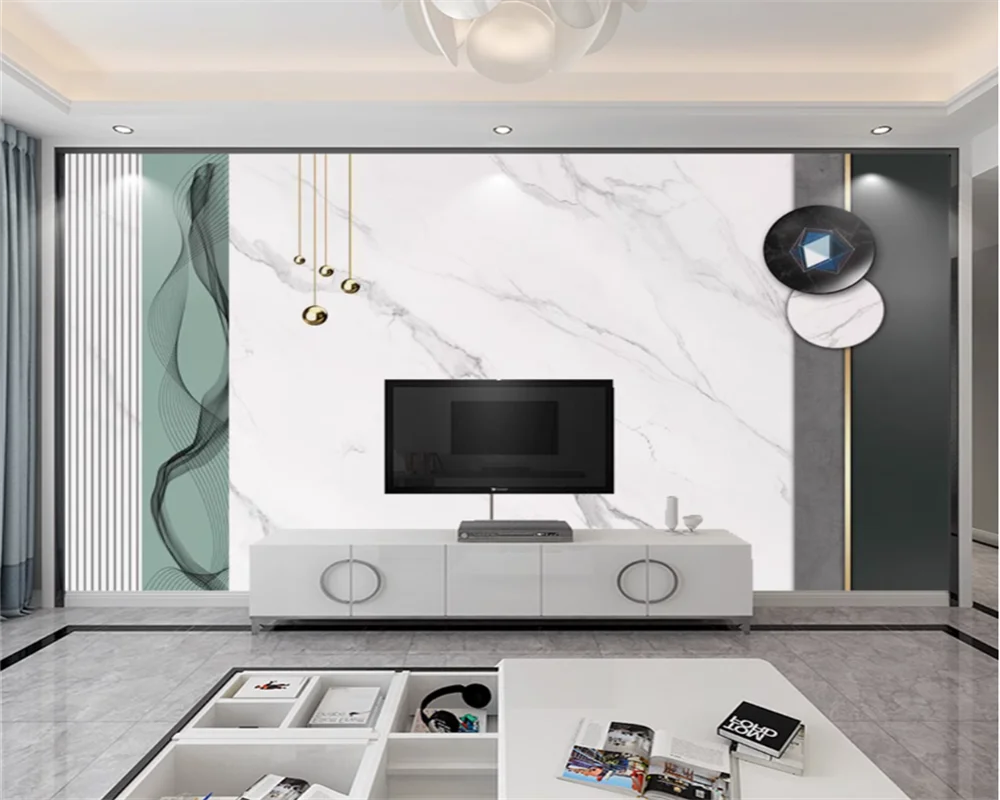 ورق حائط Beibehang خلفية تلفزيون حديثة مخصصة، نمط رخامي جديد، ملصق حائط عالي الجودة، ورق حائط لغرفة المعيشة