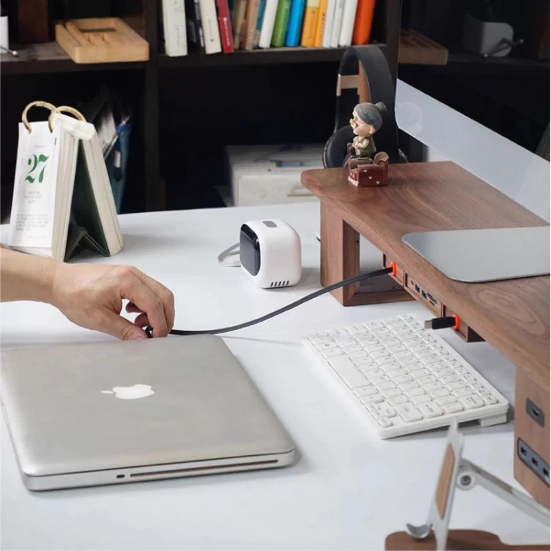 Extendable Charging Cord Holder Walnut Cable Organizer Self-Adhesive Desk Wire Management for Phone Laptop Minimalist Cord Clip