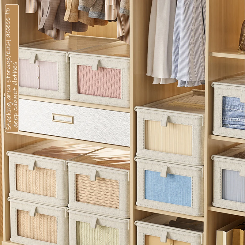 صندوق تخزين نافذة مرئي بسعة كبيرة لخزانة الملابس مع غطاء، مقاوم للغبار، يستخدم لتنظيم الملابس وتخزين الفراش #6