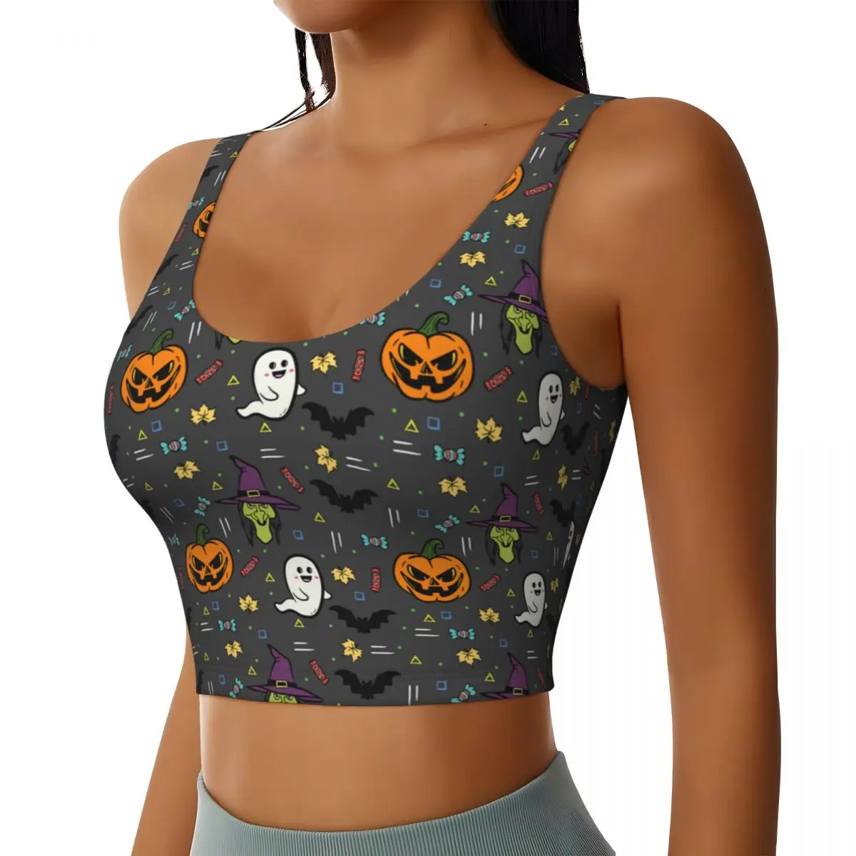 Custom Halloween High Impact Sports Bras Women's Seamless Workout Running Crop Tank Tops