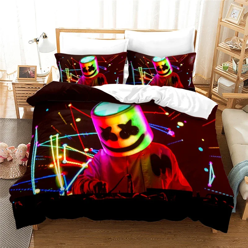 DJ Marshmello 3D Printed Queen King Size Bedding Set Duvet Cover Set Quilt Cover with Pillowcase Bedclothes for Teens Boys Gift