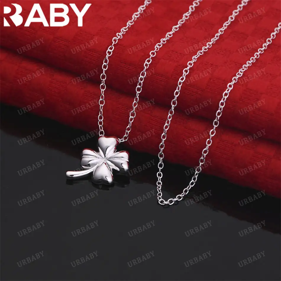

URBABY 40-75cm 925 Sterling Silver Four Leaf Clover Pendant Necklace For Women Men Anniversary Gift Popular Wild Fashion