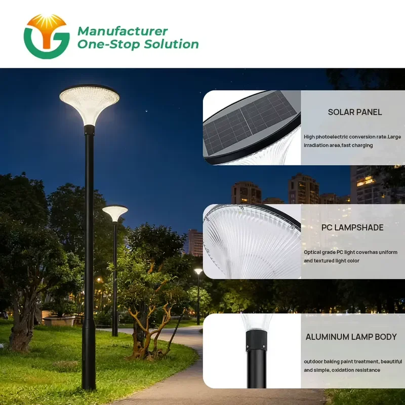 Outdoor Solar Garden Light Pole IP65 Waterproof Aluminum Solar Powered LED Garden Lamp Post for Landscape Lighting