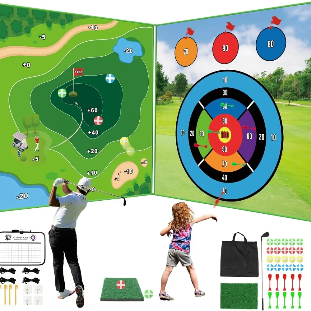 Golf Game Golf Chipping Game Mat with Sticky Balls & Darts Double Sided Hitting Mat Gifts for Kids Adults Indoor Backyard Battle